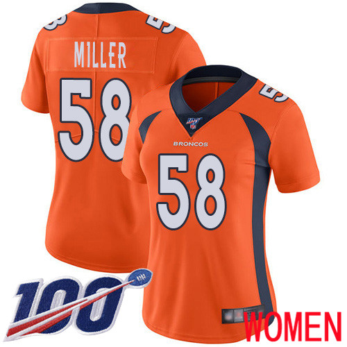 Women Denver Broncos #58 Von Miller Orange Team Color Vapor Untouchable Limited Player 100th Season Football NFL Jersey->women nfl jersey->Women Jersey